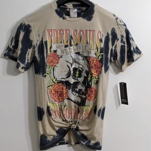 Women's Bleached Tie Dye Skull Wild & Free Graphic T-Shirt, Size XS(1), NWT